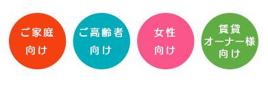 ご家庭向け、ご高齢者向け、女性向け、賃貸オーナー様向け